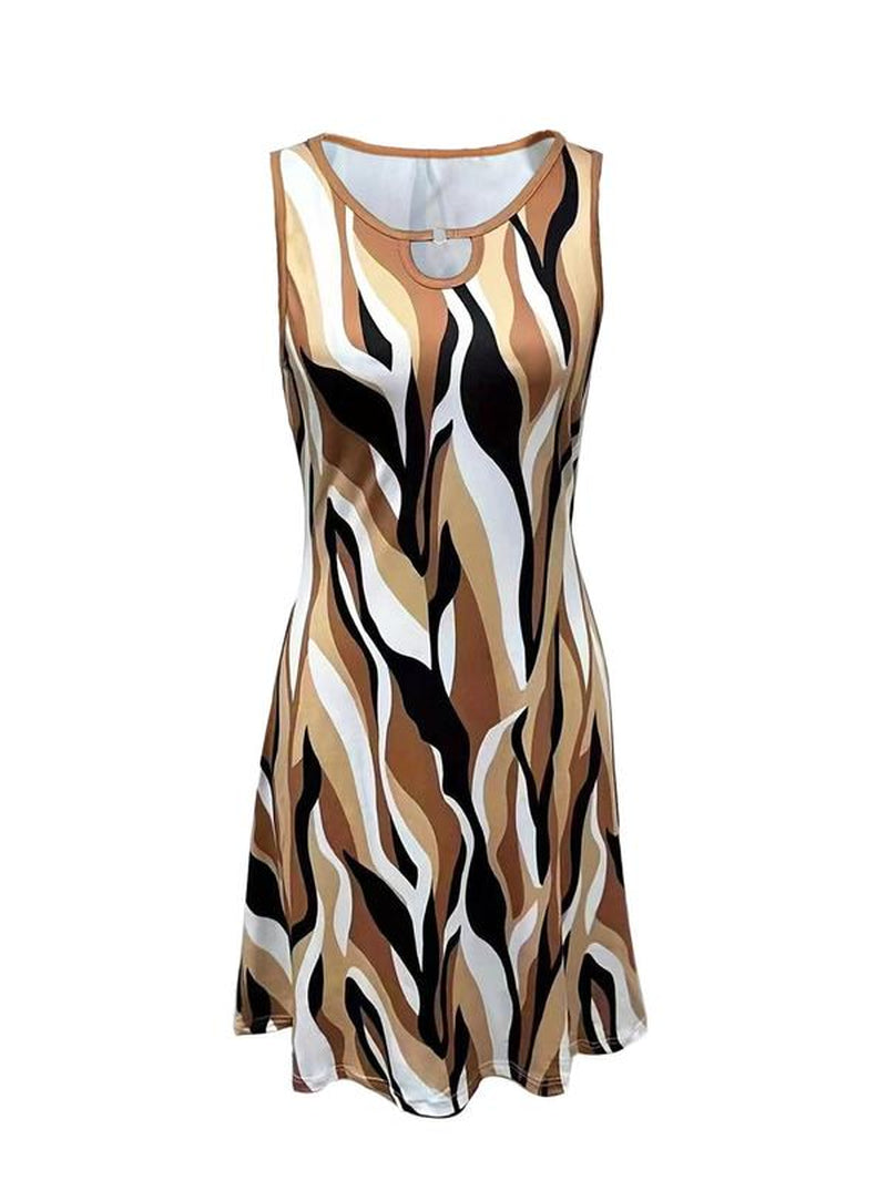 Women'S All over Print O-Ring Decor Tank Dress, Summer Clothes Women, Casual Sleeveless Notched Neck Short Dress for Summer, Summer Outfits 2024