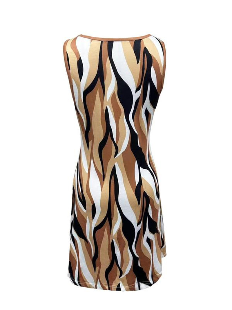 Women'S All over Print O-Ring Decor Tank Dress, Summer Clothes Women, Casual Sleeveless Notched Neck Short Dress for Summer, Summer Outfits 2024