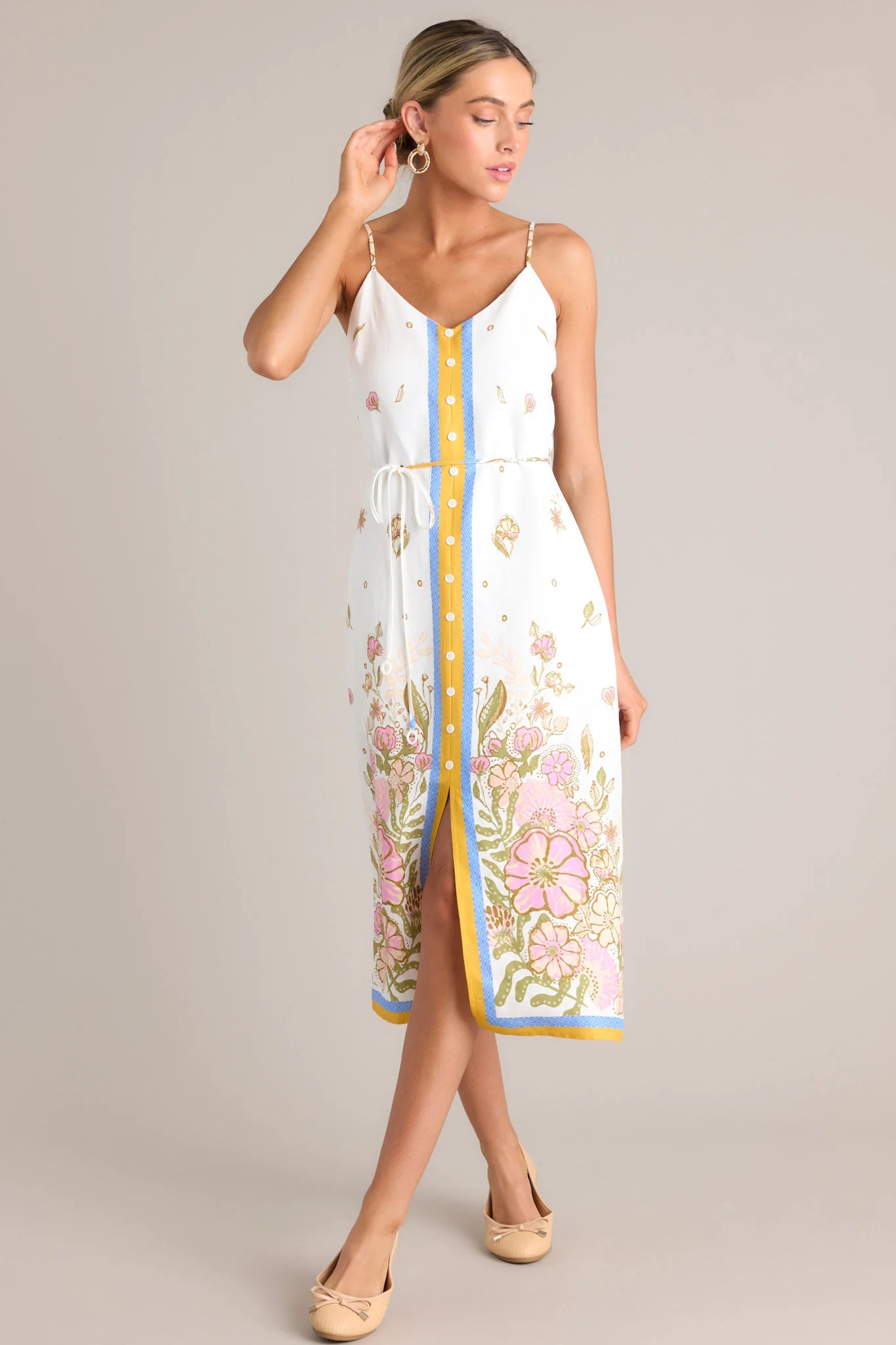 Bursting Blooms Ivory Multi Floral Midi Dress