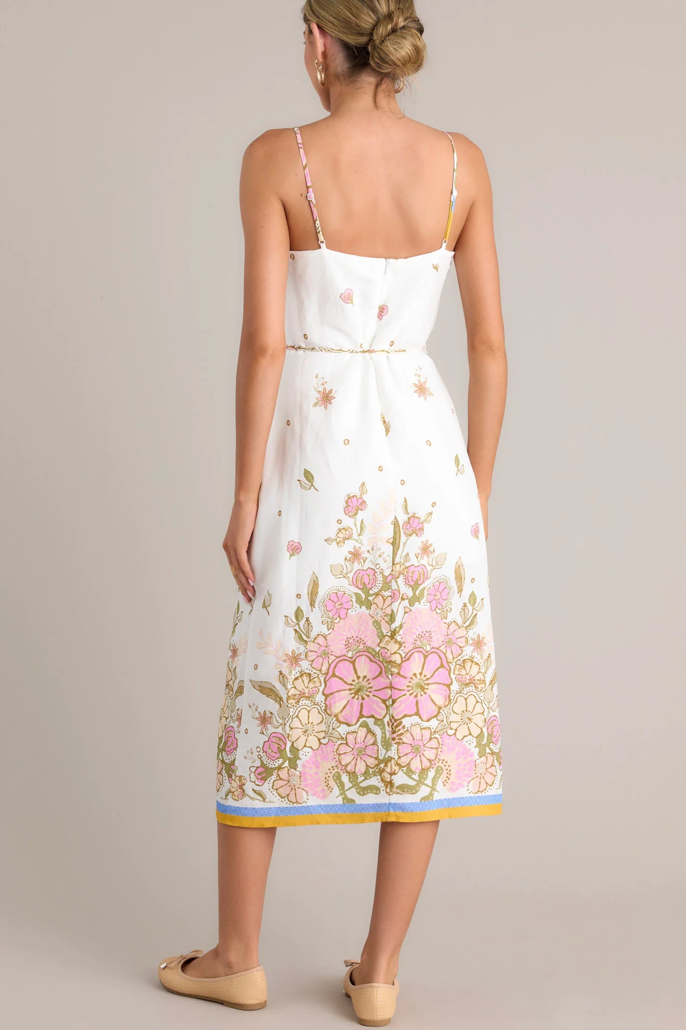 Bursting Blooms Ivory Multi Floral Midi Dress