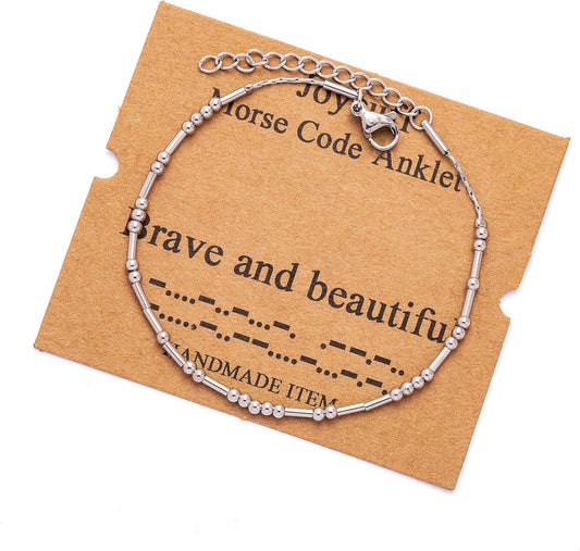 Morse Code 𝐀𝐧𝐤𝐥𝐞 𝐁𝐫𝐚𝐜𝐞𝐥𝐞𝐭𝐬 𝐟𝐨𝐫 𝐖𝐨𝐦𝐞𝐧 Adjustable Silver Gold Anklets for Women Unique Beach Jewelry Gifts for Her