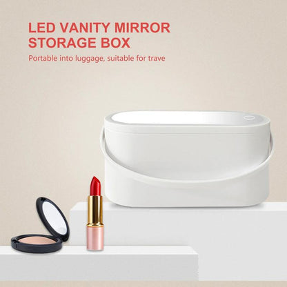 Multi-Purpose Travel Makeup Organizer Carrying Box with Mirror LED Lighted Mirror Lid for Women Travel Size Cosmetics Box