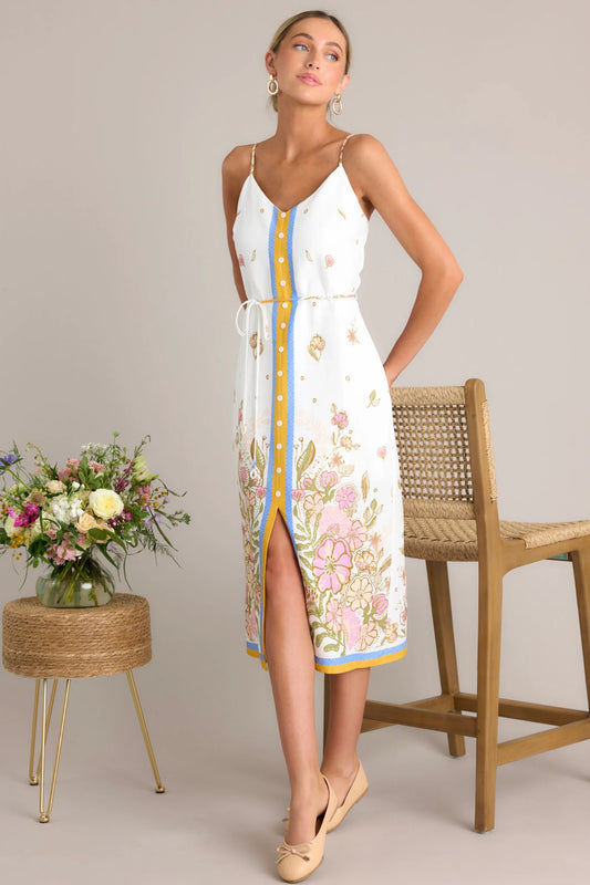 Bursting Blooms Ivory Multi Floral Midi Dress